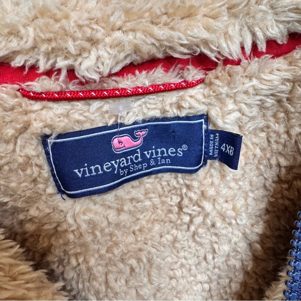 Vineyard Vines Camel Sherpa Pullover with Navy Pocket - Picture 5 of 6